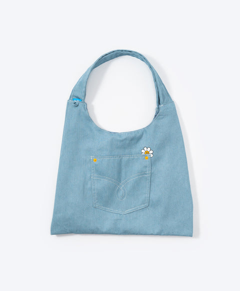 Stay Bloom Denim Smiley Tote Bag