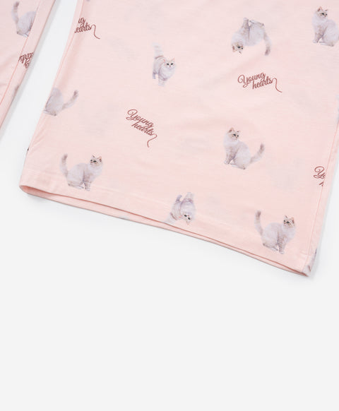 Catitude-ing Short Sleeves Top & Long Pants Set
