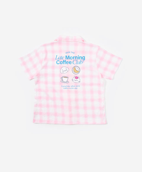 BedMood Cremo & Mello Join The Late Morning Coffee Club Polyester PJ Short Sleeves Top & Long Pants Set - Pink
