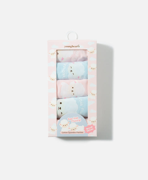 Baa-baa Fluffy Mid Waist Midi 5pcs Cotton Spandex Graphic Pack Panties