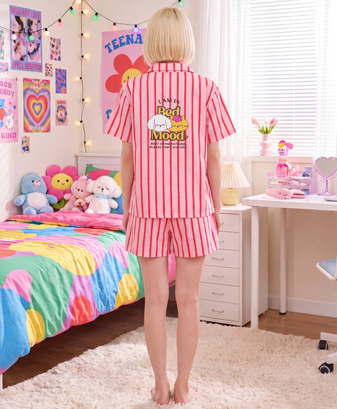 BedMood Cremo & Mello I'm in Bed Mood Polyester PJ Short Sleeves Top & Shorts Set - Pink