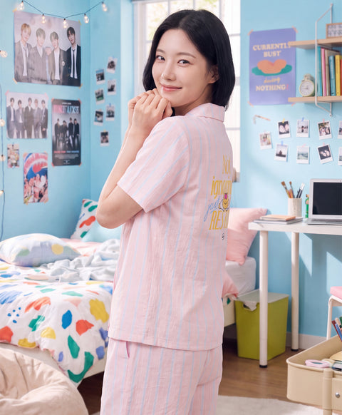 BedMood Mello Not Ignoring You, Just Resting Polyester PJ Short Sleeves Top & Shorts Set - Peach
