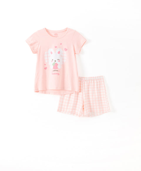 Junior Checkers Bunny GIRLS Top & Shorts PJ Set