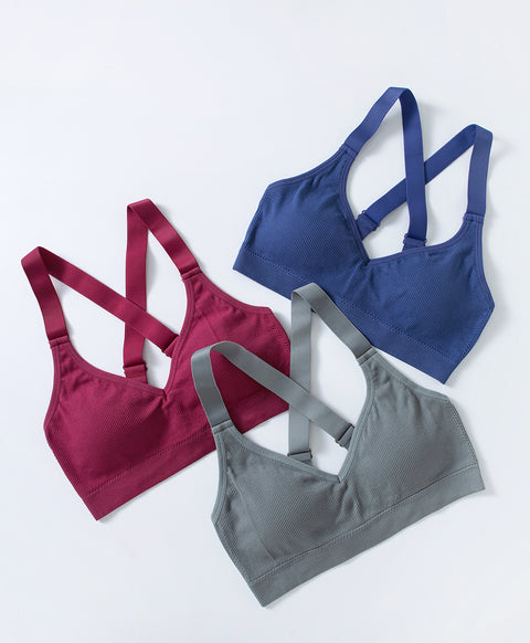 Seamless Pull Over Cross Back Wireless Sports Bra with Back Hooks
