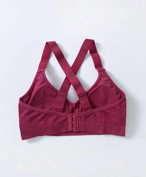 Seamless Pull Over Cross Back Wireless Sports Bra with Back Hooks