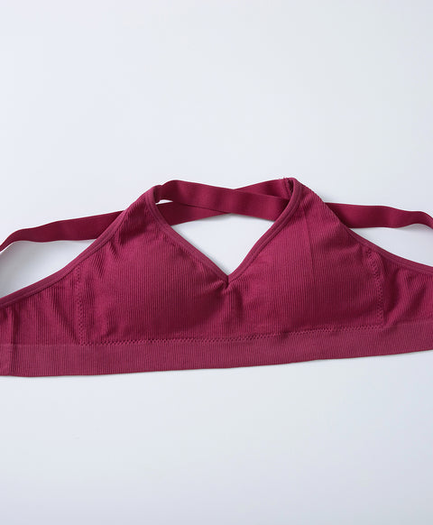 Seamless Pull Over Cross Back Wireless Sports Bra with Back Hooks