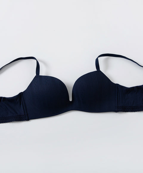 Lace Trim Pointelle Wireless 3/4 Cup Push-Up Bra