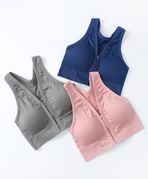 Seamless Knit Sporty Racer-Back V-Neck Front Zip Vest