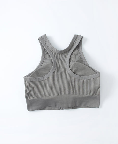 Seamless Knit Sporty Racer-Back V-Neck Front Zip Vest