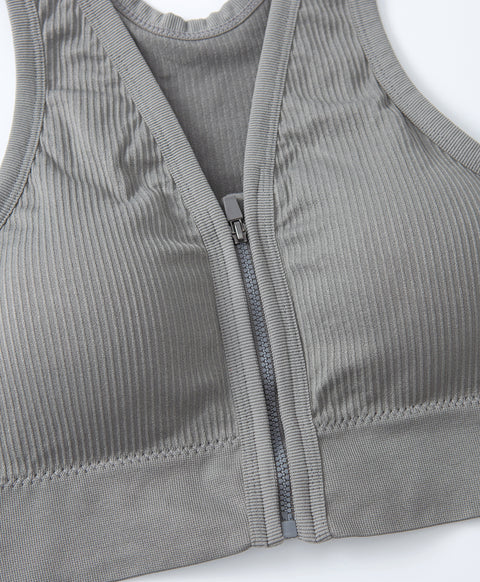Seamless Knit Sporty Racer-Back V-Neck Front Zip Vest