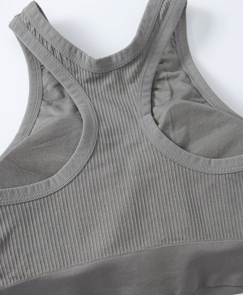 Seamless Knit Sporty Racer-Back V-Neck Front Zip Vest