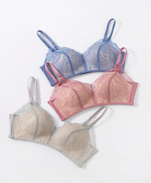 Contrast Layer Wireless Push-up Demi Lace Bra