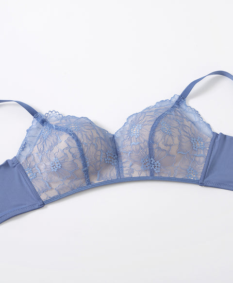 Contrast Layer Wireless Push-up Demi Lace Bra