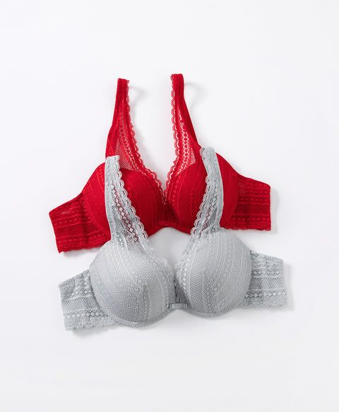 Destiny Romance Lace Wired Deep V Push Up Demi Bra