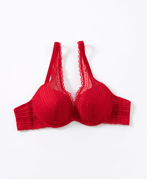 Destiny Romance Lace Wired Deep V Push Up Demi Bra
