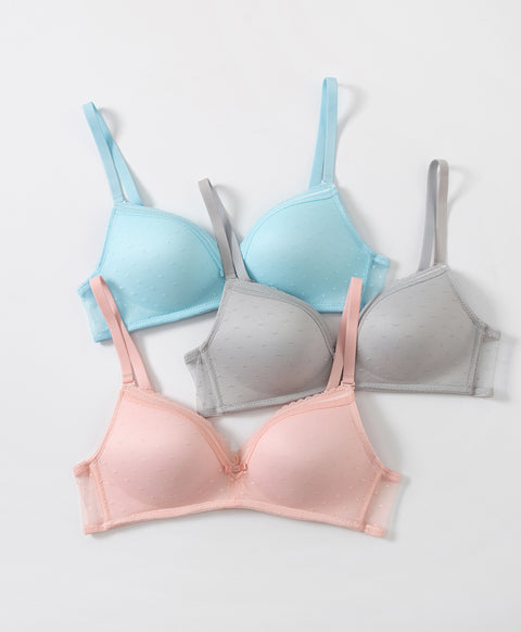 Mesh Polka Dots Triangle Cup Wireless Bra