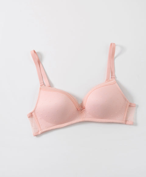 Mesh Polka Dots Triangle Cup Wireless Bra