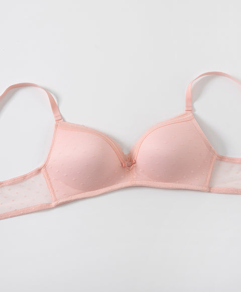 Mesh Polka Dots Triangle Cup Wireless Bra