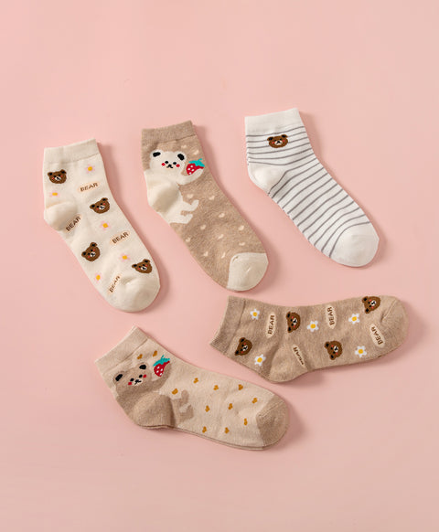 Berry Beary 5-Pack Short Socks