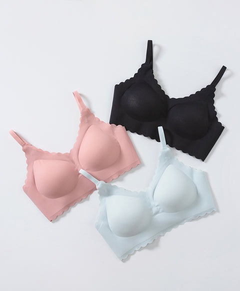 Floral Laminated Scalloped Wireless Clean Cut Seamless Bralette with Back Hook