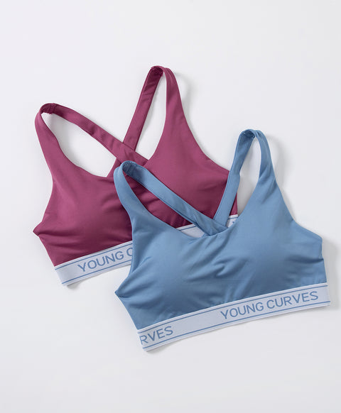 365 Days with Young Curves Athletic Aesthetic Medium Support Microfiber Cross Straps Cropback Pull Over Vest