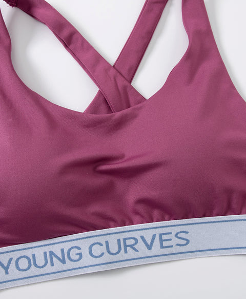 365 Days with Young Curves Athletic Aesthetic Medium Support Microfiber Cross Straps Cropback Pull Over Vest