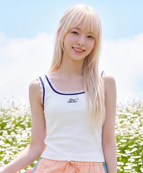 Stay Bloom Sleeveless Lace Trim Ribbed Vest