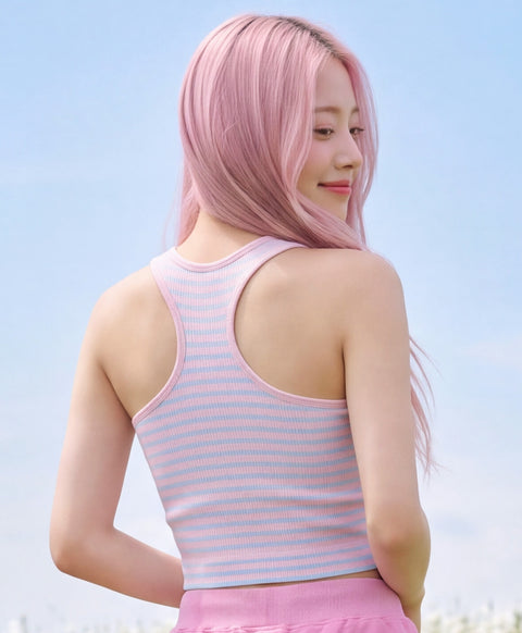 Stay Bloom Padded Stripes Ribbed Racerback Vest