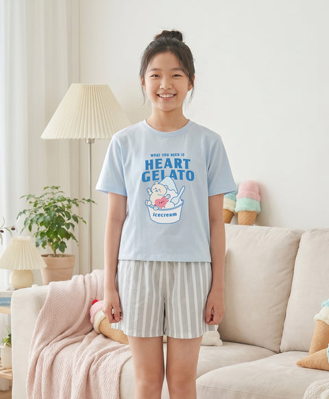 Junior Heart Gelato Short Sleeves Top & Shorts Sleep Set