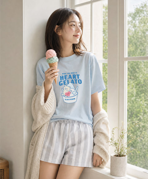 Heart Gelato Short Sleeves Top & Shorts Sleep Set