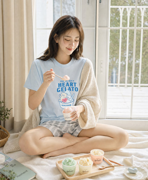 Heart Gelato Short Sleeves Top & Shorts Sleep Set