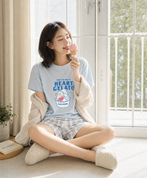 Heart Gelato Short Sleeves Top & Shorts Sleep Set
