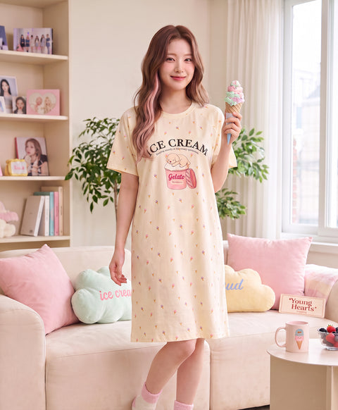 Ice Cream Project Short Sleeves Sleep Dress