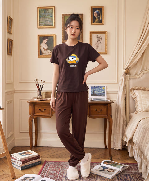 Little Muse Short Sleeves PJ Top & Long Pants Set - Every Pearl Tells A Sweet Story