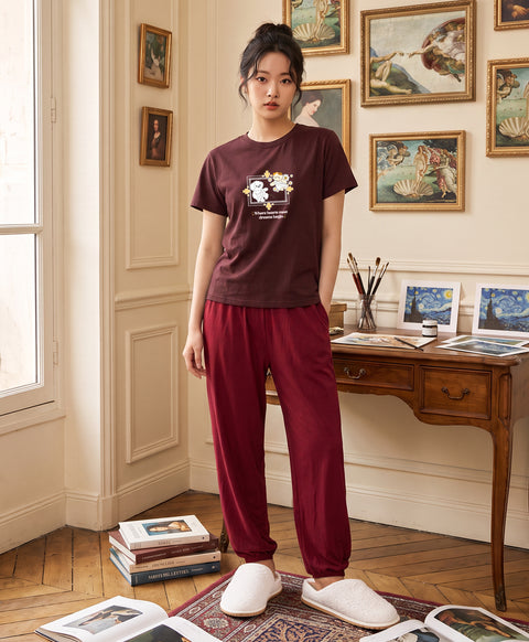 Little Muse Short Sleeves PJ Top & Long Pants Set - Where Hearts Meet Dreams Begin