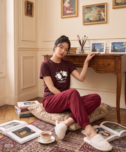 Little Muse Short Sleeves PJ Top & Long Pants Set - Where Hearts Meet Dreams Begin