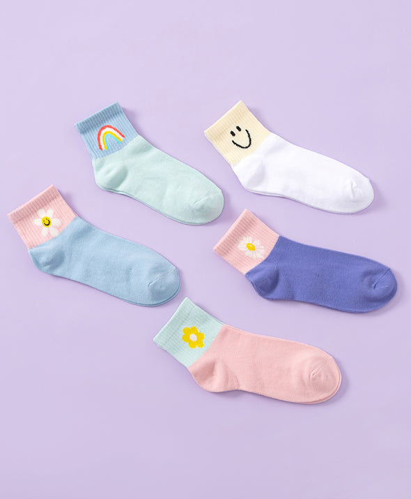 Let's Cozy Up! Contrast 5-Pack Crew Socks