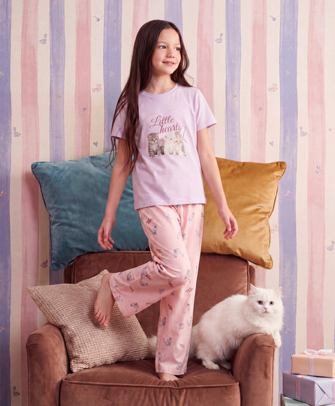 Junior Catitude-ing Short Sleeves Top & Long Pants Sleep Set