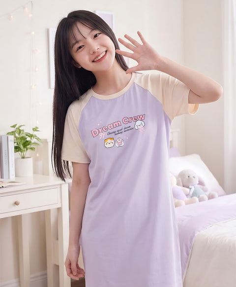 Hello Dream Crew Short Sleeves Padded Sleep Dress