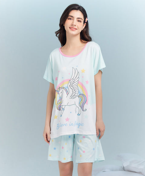 Believe in Magic Short Sleeves Microfiber Top & Bottom Sleep Set