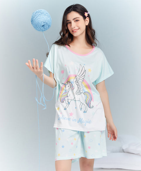 Believe in Magic Short Sleeves Microfiber Top & Bottom Sleep Set