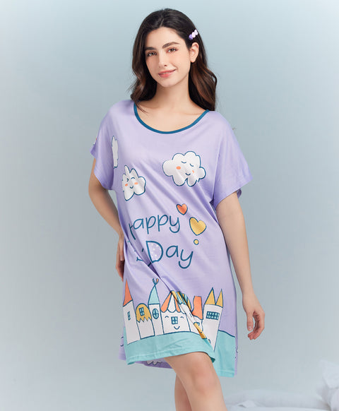 Happy Day Microfiber Short Sleeves Sleep Dress