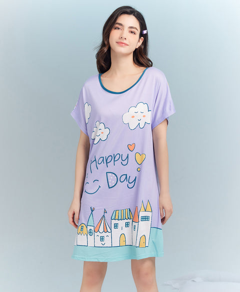 Happy Day Microfiber Short Sleeves Sleep Dress