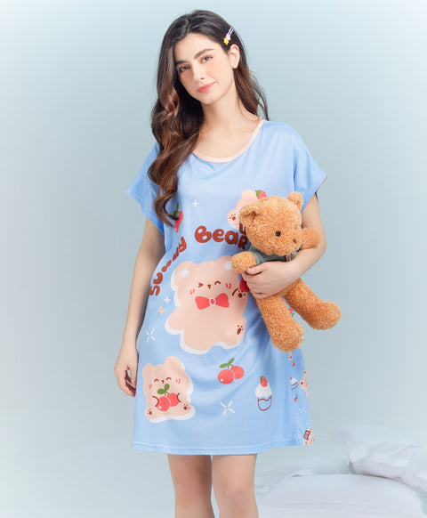 Sunny Bear Microfiber Short Sleeves Sleep Dress