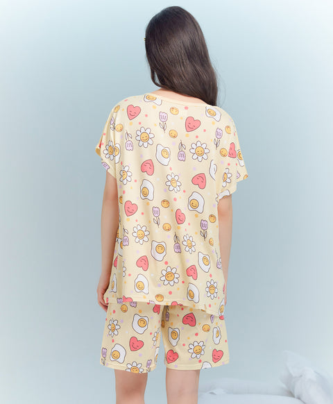 May Life Smile More Short Sleeves Microfiber Top & Bottom Sleep Set