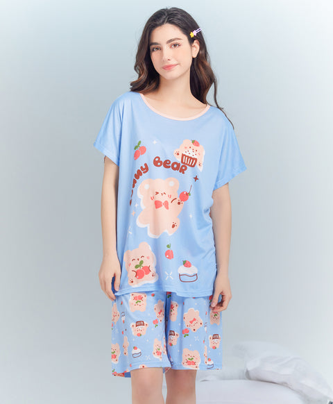 Sunny Bear Short Sleeves Microfiber Top & Bottom Sleep Set