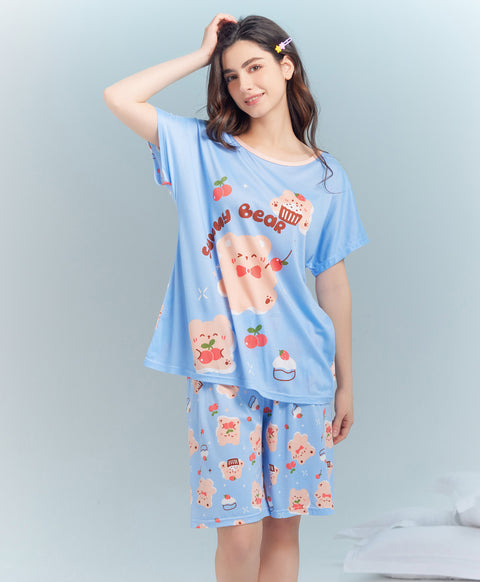 Sunny Bear Short Sleeves Microfiber Top & Bottom Sleep Set