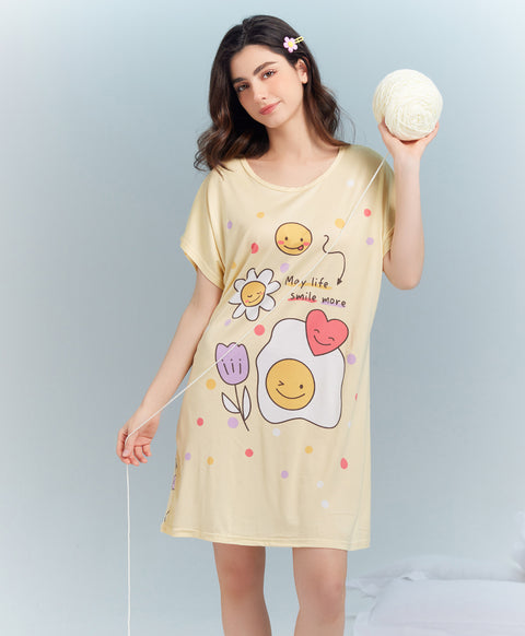 May Life Smile More Microfiber Short Sleeves Sleep Dress