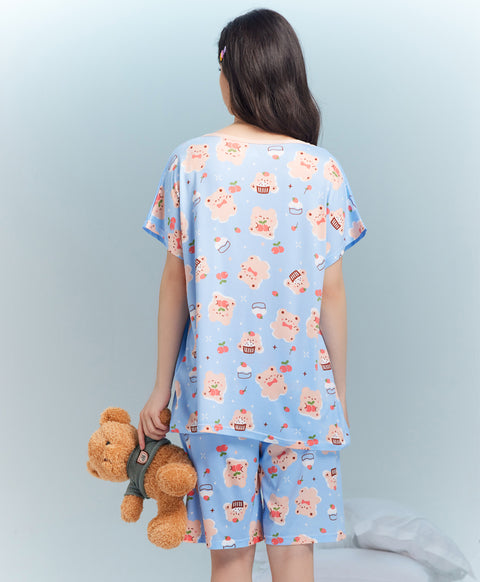 Sunny Bear Short Sleeves Microfiber Top & Bottom Sleep Set