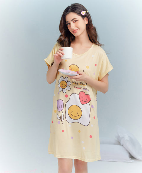 May Life Smile More Microfiber Short Sleeves Sleep Dress